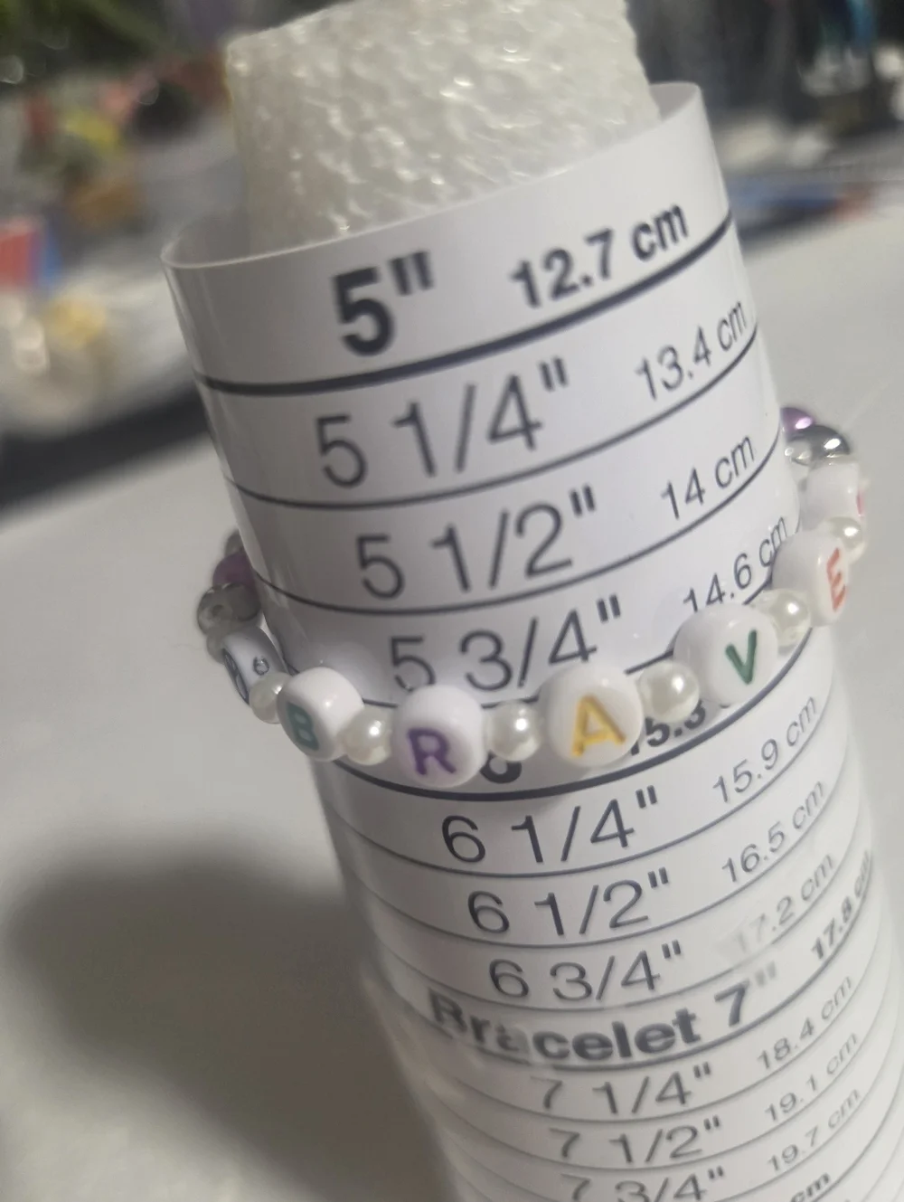 Handcrafted Kids 'BRAVE' Beaded Stretch Bracelet - Purple & Silver - Picture 4 of 8